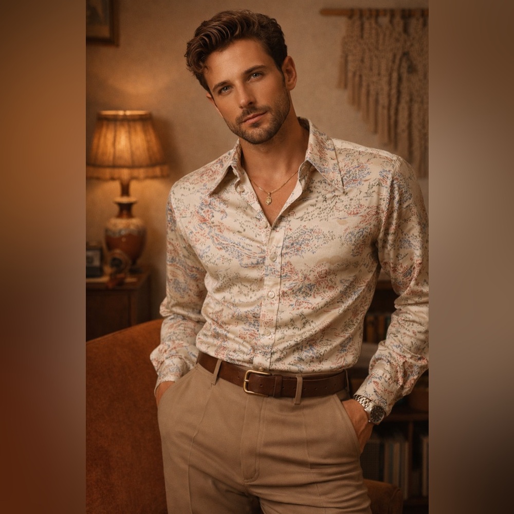 Men's Cream Patterned Shirt